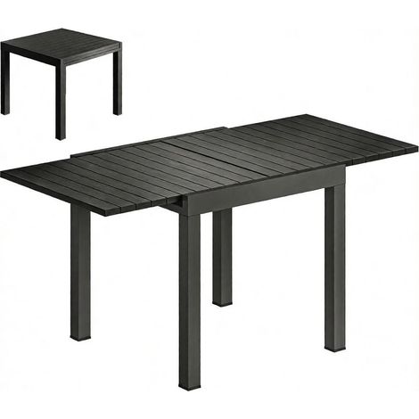 Table extensible de jardin pour 4-6 personnes, rallonge en aluminium effet bois incluse (1 table uniquement) (1/5)