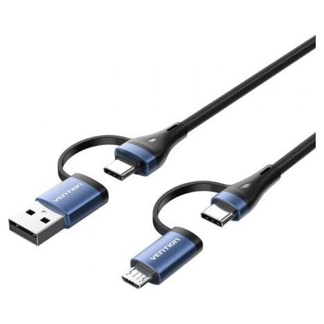 Cable USB 2.0 Tipo-C Vention CTLLF/ USB Tipo-C Macho - USB Macho/ MicroUSB Macho - USB Tipo-C Macho/ Hasta 100W/ 480Mbps/ 1m/ Negro y Azul