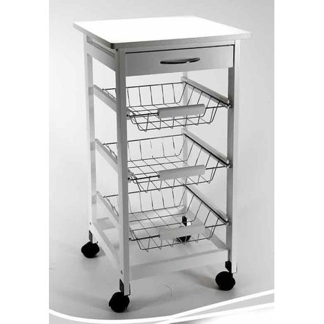 Carrello da cucina bianco cassetto cesti e rotelle cm 37 x 37 x 76 h (1/2)