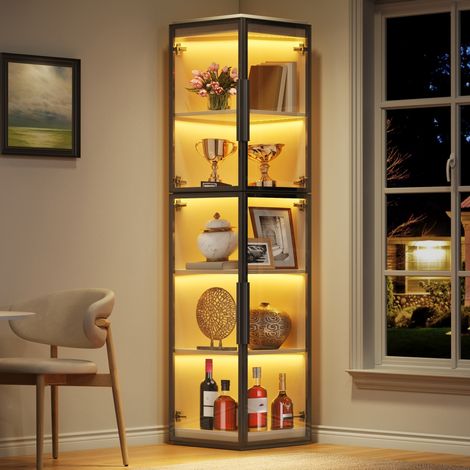 Vetrina in acrilico e MDF bianca 40 x 40 x 170 cm, 5 ripiani, LED multicolore, doppie ante (1/5)