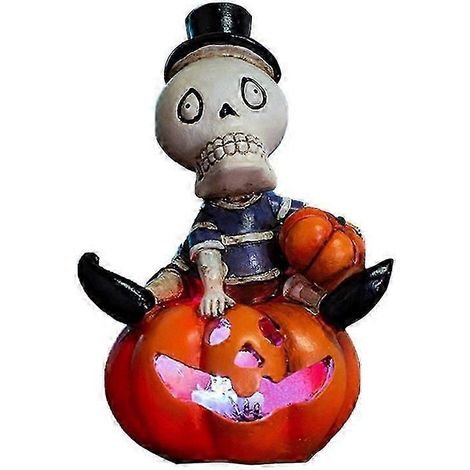 Statue lumineuse LED en forme de crâne et de citrouille, lanterne citrouille d'Halloween, veilleuse LED, bougie chauffe-plat citrouille. (1/5)