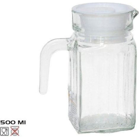 0,5 lts. jarra 500 ml. para frigo ,cristal rectangular con tapa blanca mod luisa