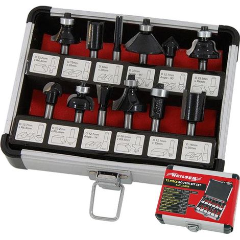 Neilsen 12pc Edge Cutting Router Bits Shank Grooving Rounding Bit Set 1/4"