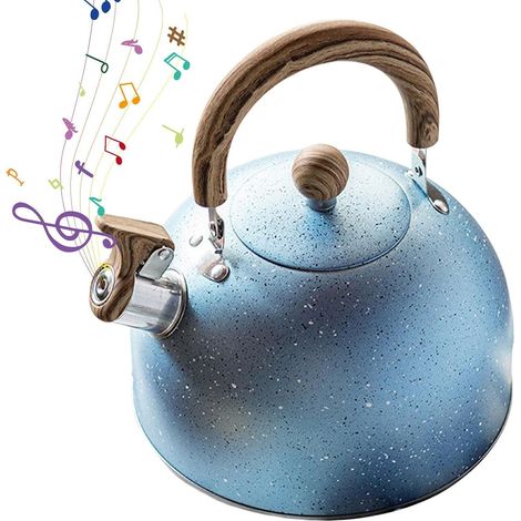 Electric kettle with whistle, kettle for the stove , Stainless steel kettle with loud whistle, kettle with wooden handle for halogen, electric and induction hobs (1/5)