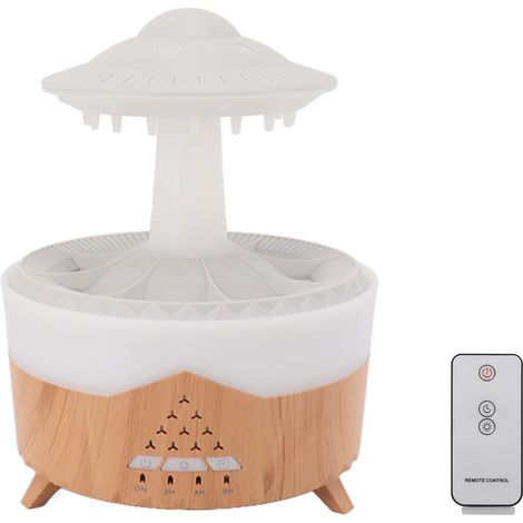 Humidificateur UFO Raindrop avec lumières colorées, télécommande, minuterie, diffuseur d'arômes, 100-240 V, aspect bois, prise européenne (1/5)