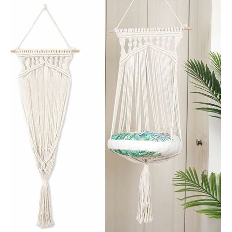 Lit suspendu de chat, corde de mélange de coton tissé panier suspendu de lit de balançoire cintre de corde de coton de macramé pour animal de compagnie-Fei Yu (1/4)