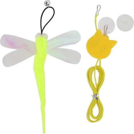 Pet Cat Hanging Toy Adjustable Interactive Traceless Hook Elastic Cord Bell Door Hanging Cat Toy Tease Cat Rope and Yellow Small Eye Sequined Dragonfl (1/5)