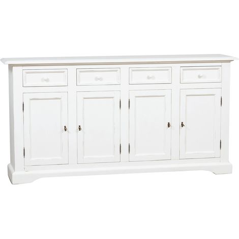 Buffet rustique en bois massif de tilleul  avec finition blanche antique L202xPR45xH103 cm
