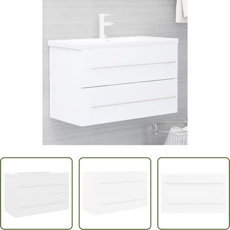 Einbaubecken - Waschbeckenunterschrank mit Einbaubecken Weiß Holzwerkstoff (1/5)