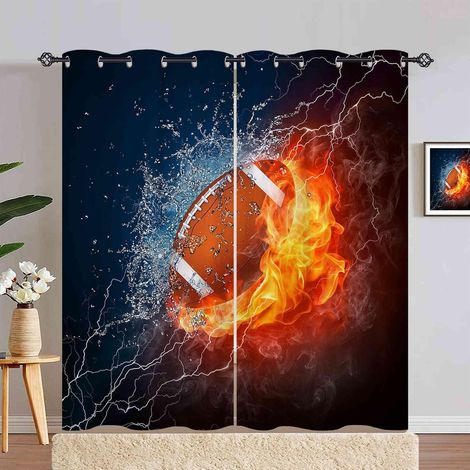 Rideau Occultant Sport Thème Flamme Rugby Rideau Thermique Isolant Draperies Intérieurs Tenture Opaque à Oeillets pour Maison Chambre Salon Fenetre 2 Pièces L 140 x H 240 cm - 140L X 240H cm (2 Pannea (1/5)