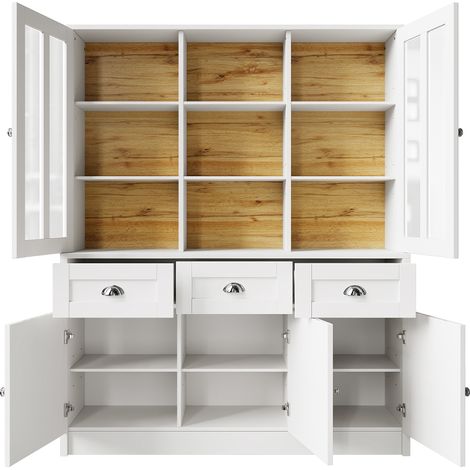 ELVMI Vitrine avec Étagères Réglables et Anti-Basculement pour Cuisine en MDF Blanc 140 x 38.5 x 175 cm (1/4)