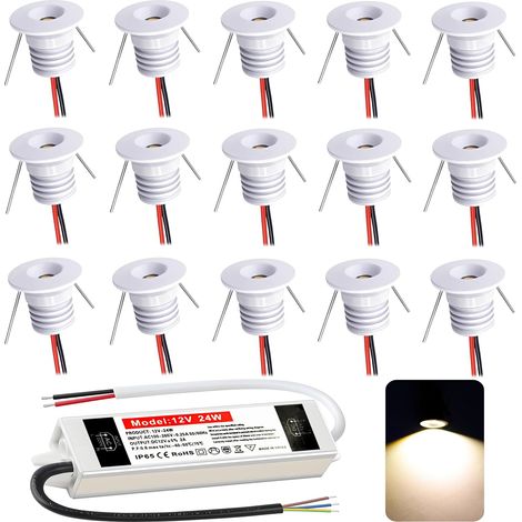 Spot LED Encastrable 12V 1W, Mini Spot Led IP65 Blanc Froid,spot salle de bain Trou Φ15-18mm,Spots de plafond pour Cuisine,Salon,Carport,Escalier,Couloir, Lot de 15 (Argenté Blanc Froid 6000k) (1/5)