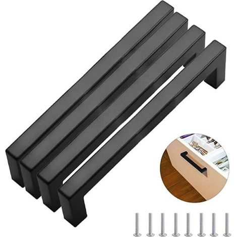 4er-Set schwarze Küchenschrankgriffe, 320 mm Edelstahl Morden Square Möbelgriffe, für Schreibtische, Schubladen, Schränke, Schrank (1/4)