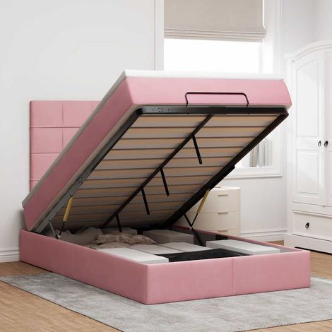 Cadre de lit ottoman avec matelas rose 120x190 cm velours (1/5)