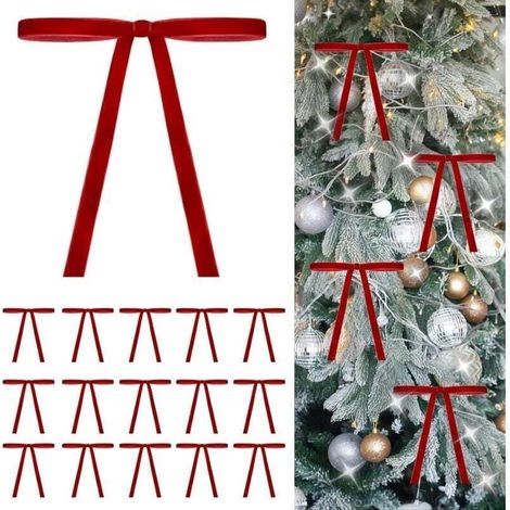 Nœuds de Noël en velours rouge lot de 24, Nœuds en ruban métallique de qualité supérieure pour décoration de sapin de Noël, couronnes, guirlandes et emballages, Décorations de Noël élégantes et vintag (1/4)