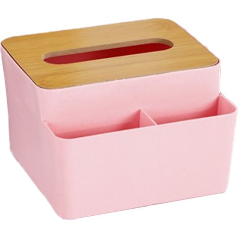 Caja Para Pañuelos - Tapa De Bambú - Organizador De Mando A Distancia Y Bolígrafos - 3 Compartimentos - Para Sala De Estar Cocina Dormitorio Oficina (1/5)
