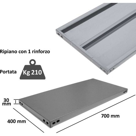 SCAFFALATURA in metallo COMPONIBILE varie misure e portate tipo pesante con rinforzo - Componente: Ripiano cm 40x70 1 rinforzo
