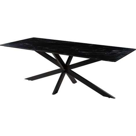Tavolo da pranzo in marmo nero - gambe incrociate in ferro nero 180x100 BARCELONA 411