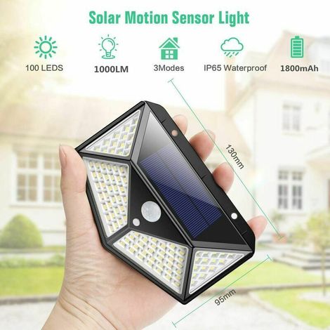 Lampe Solaire Extérieur【Version Puissante 2 Pack】100 LED 2200 mAh éclairage Extérieur étanche 270° lumière Solaire Détecteur de Mouvement 180 ° Spot Solaire Applique Solaire pour Jardin (1/4)
