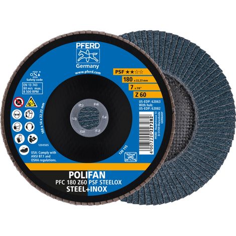 PFERD POLIFAN Fächerscheibe PFC 180x22,23 mm konisch Z60 Uni.-Linie PSF STEELOX Stahl/Edelstahl (1/5)