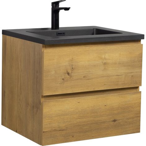 Badezimmer Badmöbel-Set Angela 60 cm - Schwarzes Waschbecken - E (1/5)
