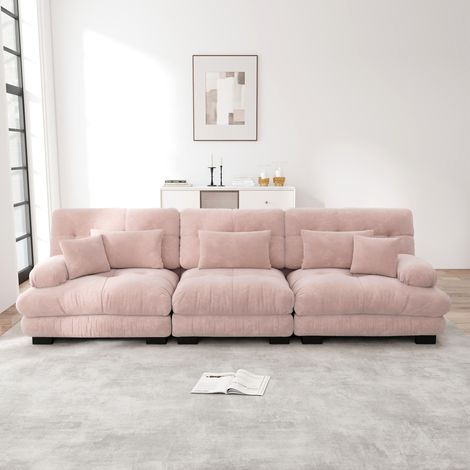 Sofá modular de chenilla con asiento profundo rosa OKMYHOME (1/5)