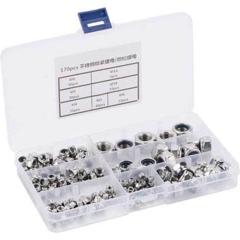 Boîte de 170 écrous hexagonaux autobloquants en acier inoxydable (1/5)