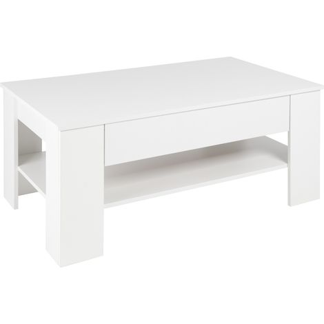 ML DESIGN Table Basse Blanc avec 1 Tiroir et une Étagère, 110×65×48 cm, Aggloméré, Table d'Appoint Moderne, Table de Salon Élégante, Table de Canapé avec Surface de Rangement, Table Console de Café