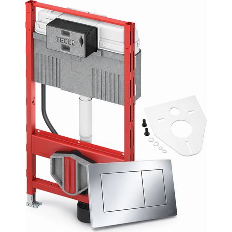 BADfabrik24 TECEprofil WC-Modul 1120 mm mit Uni-Spülkasten + TECEnow WC-Betätigungsplatte Chrom glänzend + Montageset Wand-WC/WD-Bidet (geringer Schallschutz)