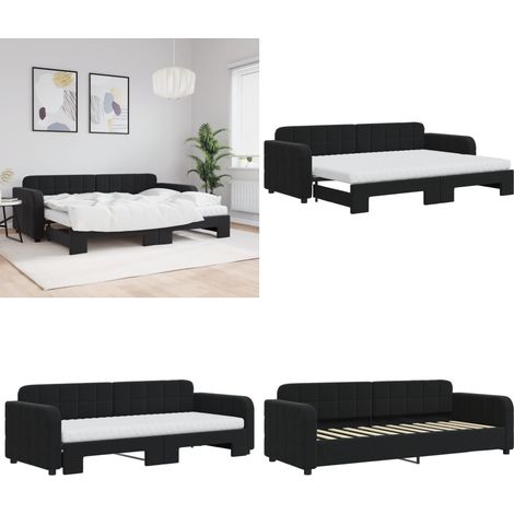 Tagesbett Ausziehbar mit Matratzen Schwarz 80x200 cm Samt - Sofa - Schlafsofa - Gästebett - Tagesbett - Doppelbett - Home & Living