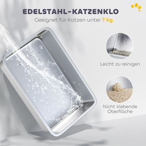 Bac à litière pour chat en acier inoxydable, toilette couverte avec entrée avant et sortie supérieure, pelle incluse, jusqu'à 7 kg (1/4)