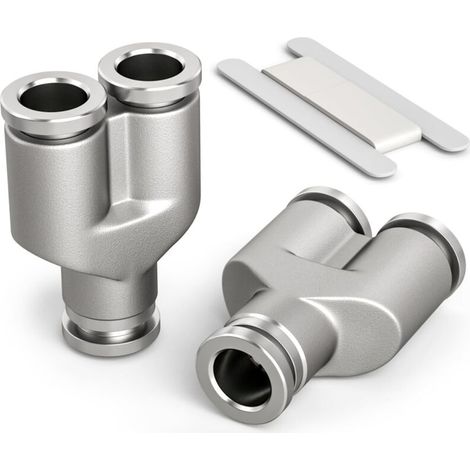 2 Pcs 8mm Y-Diverter 3-Way Quick Connect Pneumatic Fitting, 3-Way Stainless Steel for PY Air Adapter (1/4)