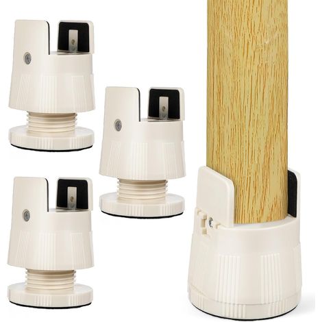 4 rehausseurs de meubles réglables en plastique blanc, construction robuste et pince fixation (1/5)