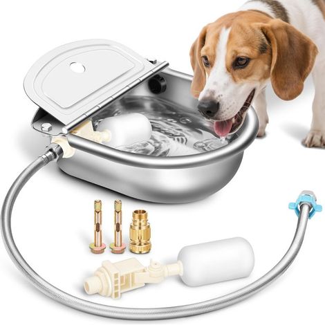 Abreuvoir automatique en acier inoxydable avec valve à flotteur — Comprend l'abreuvoir, la tuyauterie standard, une valve de rechange, un raccord rapide et des boulons à tête fraisée. (1/5)