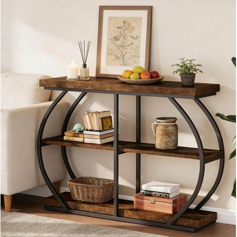 Tavolo consolle 105 cm in metallo e legno, 3 livelli, marrone DESVIAE (1/5)