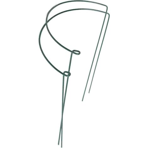 2 Supports Métalliques pour Plantes, Cages pour Pivoines et Tuteurs de Jardin (25cm Largeur x 40cm Hauteur) en Vert - Demi-Cercles pour Plantes d'Intérieur/Extérieur, Tomates, Hortensias