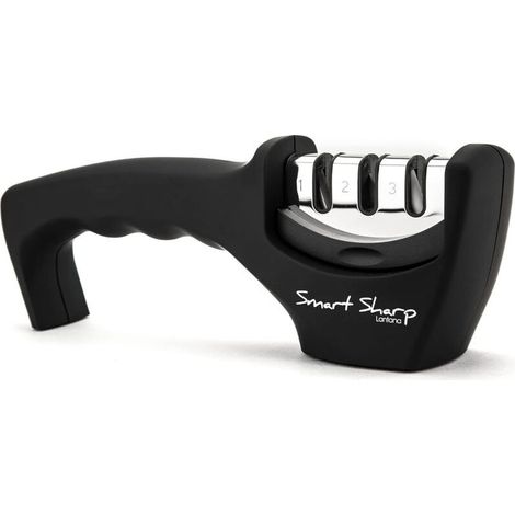 Aiguiseur à 3 phases Smart Sharp - pour couteaux de cuisine - résultat professionnel/design ergonomique - pierre céramique/carbure tungstène/diamant - finition noire/chromée