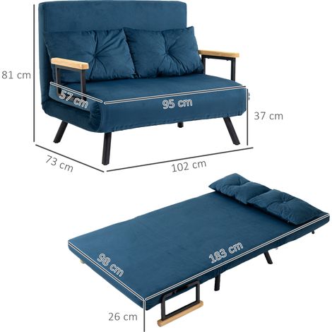 Canapé convertible relax avec fonction lit, fauteuil pliant en velours, dossier inclinable, Bleu 102x73x81cm, parfait pour chambre d'amis (1/5)