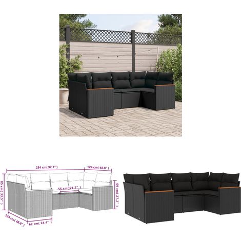Salon de jardin 6 pcs avec coussins noir résine tressée - Ensemble Salon De Jardin - Meuble Extérieur - Jardin Design - Canapé Rotin - Fauteuil Rotin - Home & Living (1/3)