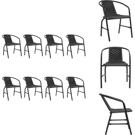 Chaises de jardin lot de 8 Rotin plastique et acier 110 kg - Chaise De Jardin - Ensemble De Chaises - Meubles De Jardin - Rotin Plastique - Chaise Extérieure (1/5)