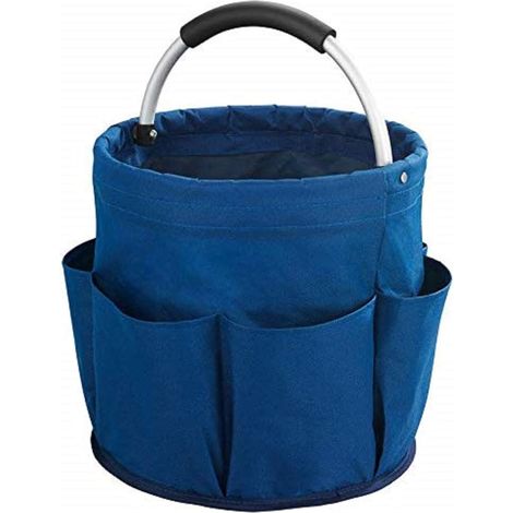 Mezheng – Panier de rangement en polyester 28 x 26.5 x 28 cm – Couleur bleu – 6 poches extérieures pour brosses et éponges – Pliable pour rangement facile (1/3)
