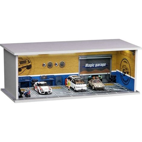 Diorama in scala 1/64, modello di garage per auto con illuminazione a LED, scena di showroom cittadino per veicoli in miniatura, modello da esposizione assemblato.