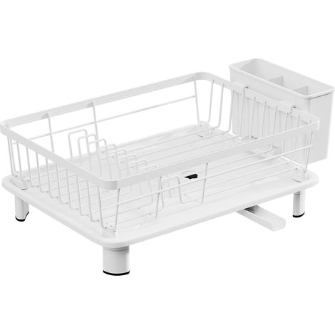 Égouttoir Vaisselle Cuisine Petit Format Blanc, Étagère Égouttoir avec Plateau et Porte-Couverts, Organisateur Complet (1/4)
