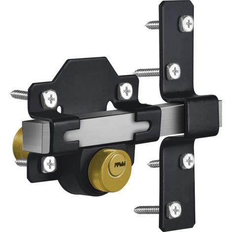 Serrure portail longue portée 50mm double verrouillage inox portail bois 5 clés (1/5)