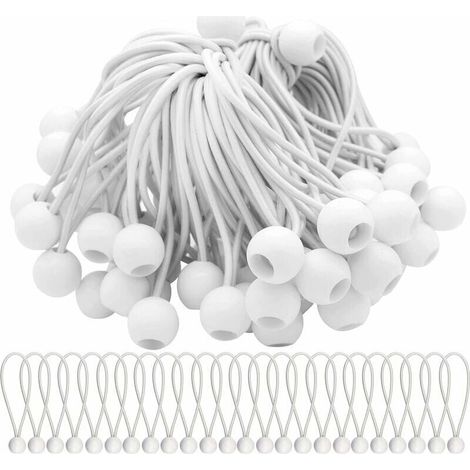 Confezione da 50 corde elastiche con palline elastiche per tendoni, tende, striscioni e teloni.