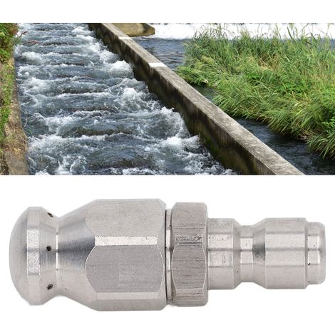 Buse de vidange pour nettoyeur haute pression 5000 PSI, mini buse de vidange compacte et durable, tuyau de vidange haute pression, petite tête ronde - 1 trou avant, 6 trous arrière (1/5)