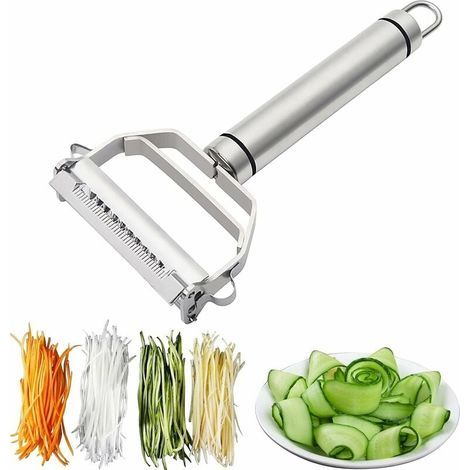Pelador manual de patatas de acero inoxidable de doble filo para pelar frutas y verduras. Pelador de verduras. Pelador manual de patatas de acero inoxidable de doble filo. (1/5)