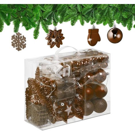 Boules de Noël, Lot de 100, en Plastique, Paillettes, Mates, Brillantes, décoration de Sapin, Marron (1/5)