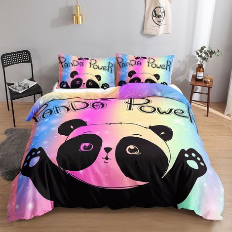 Bettwäsche-Set Panda Motiv 155x220cm mit 2 Kissenbezügen 80x80cm, Mikrofaser, Pflegeleicht