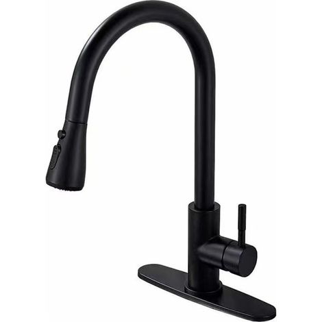 Grifo de cocina con caño retráctil, apto para autocaravanas, lavaderos y granjas (negro, 1 unidad) (1/5)
